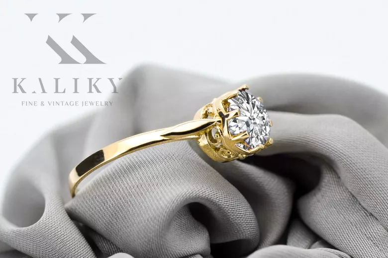 Каблучка Вінтаж прикраси Циркон 14K Жовте золото vrc366y